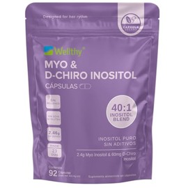 Wellthy Myo & D-Chiro Inositol 92 Cápsulas. Mezcla Óptima 40:1, 2400mg Myo Inositol y 60mg D-Chiro Inositol, Ingredientes 100% Naturales, Gluten Free, Sugar Free, Vegan, Bottle Free
