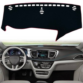 Dash Mat Cover Custom Interior Center Console Compatible with Chrysler Pacifica Minivan 2017 2018 2019 2020 2021 2022 Dashboard mat Covers Accessories (Red Trim)