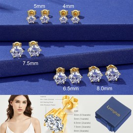 Lyonghzb Gold Cubic Zirconia Earrings Studs Cubic Earrings Cubic Studs CZ Earrings Studs Sterling Silver Fake Diamond Earrings CZ Studs 8, 4.0 carats