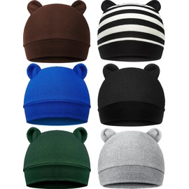 6 gorras para bebé recién nacido, orejas de oso, gorras para bebés y niñas, gorras para bebés de 0 a 3 meses, Negro blanco, negro, gris, café, azul real, verde oscuro, Medium