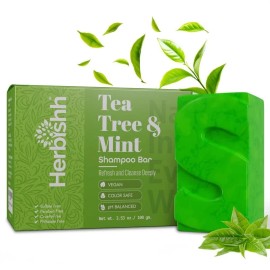 Herbishh Tea Tree & Mint Shampoo Bar – Deep Cleansing Bar for Oily Hair & Scalp