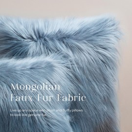 Phantoscope Faux Fur Pillow Cover Decorative Fluffy Throw Pillow Mongolian Luxury Fuzzy Pillow Case Cushion Cover for Bedroom and Couch, Blue 20 x 20 Inches