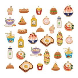 Beadthoven 30pcs 15Style Food Theme Enamel Charm Pendants Mixed Light Gold Plated Donut Milk Bread Ice Cream Sweet Food Metal Enamel Charms for DIY Necklace Bracelet Earrings Jewelry Making Accessory