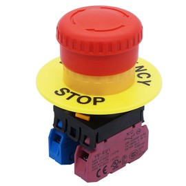 TWTADE/Red Mushroom Cap 1NO 1NC DPST Emergency Stop Push Button Switch AC 660V 10A (Quality Assurance for 3 Years) YW1B-V4E11R