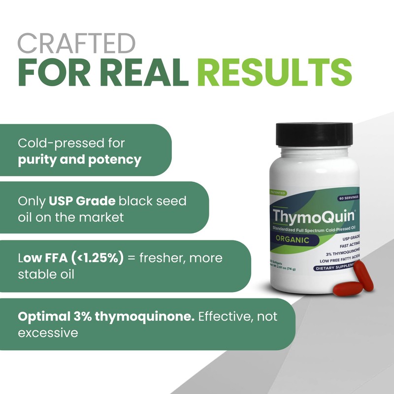 ThymoQuin Organic Cold-Pressed Black Seed Oil Capsules for Skin, Joint,