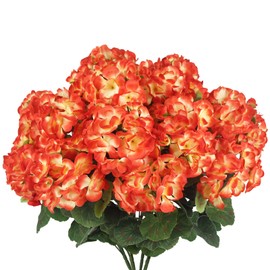 CISDUEO 4 Pcs Artificial Geranium Flowers for Outdoors Silk Flowers Outside Orange Flowers Bush Faux Geraniums for Planters Outdoor Decor Indoor Garden Patio Grave Cemetary Table Centerpiece