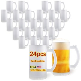 LaiHiulaan 24 Pack 16 oz Frosted sublimation beer mugs blanks bulk Products blank 16oz Frosted beer mugs for sublimation glass mugs with handle