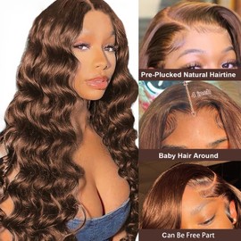 ELFSECRET 34 Inch Brown Loose Deep Wave Lace Front Wigs Human Hair For Women 180% Density 13x4 Chocolate Brown Hd Transparent Loose Wave Lace Frontal Wigs Human Hair Pre Plucked With Baby Hair