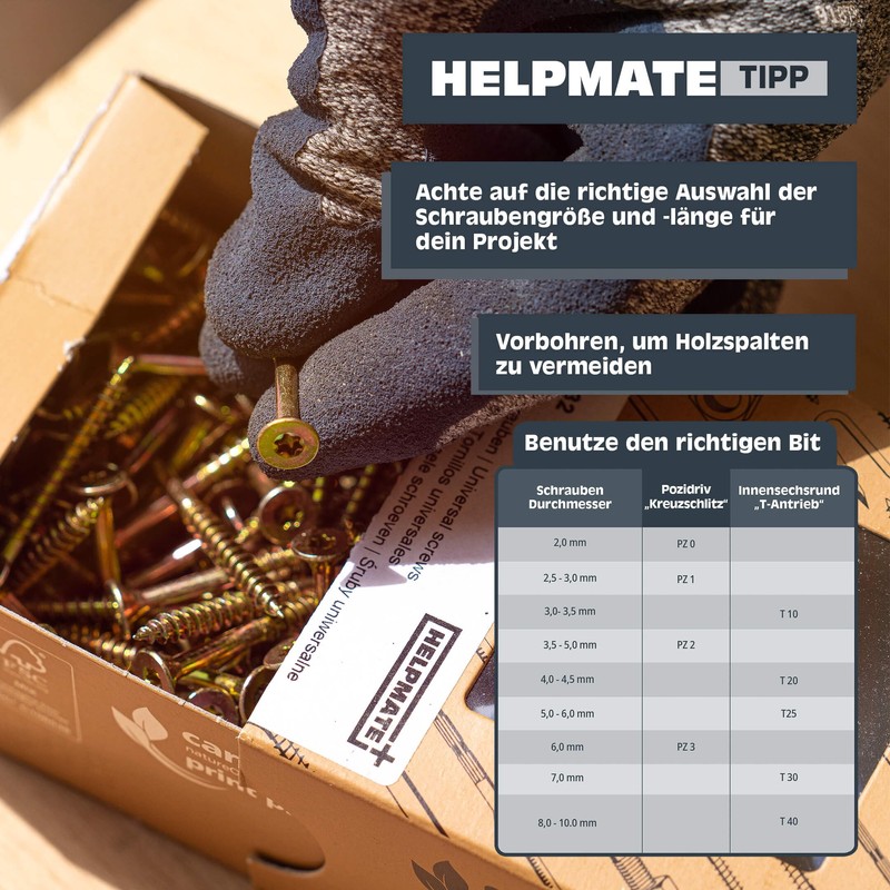 HELPMATE - Universal Screws Countersunk Head 5.0 x 50 Yellow