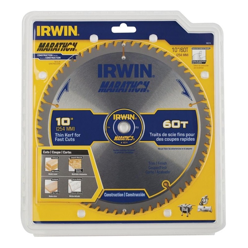 IRWIN Tools MARATHON Carbide Table/Miter Circular Blade, 10-Inch, 60T (14074)