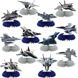 12 Pcs Fighter Party Decorations Air Force Honeycomb Centerpiece Fighter Table Topper Airplanetable Decoration for Birthday Party Favor Supplies
