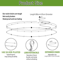 Mezrkuwr Layered Pearl Waist Chain Silver Pearl Belly Chain Beads Body Chain Stainless Steel Material Bikini Chain Summer Beach Boho Tassel Waist Jewellery Accessories, silver