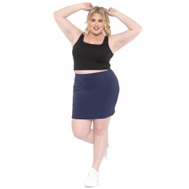 Minifalda básica de algodón suave y elástica para mujer, talla S - 5X, Azul marino, X-Large