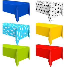 Remagr 6 Pcs Plastic Tablecloth Set Kids Birthday Party Rectangular Table Cover 54 x 108'' Colorful Cartoon Story Party Supplies for Boy and Girl Kids Baby Shower Birthday Party(Bright,Paw)