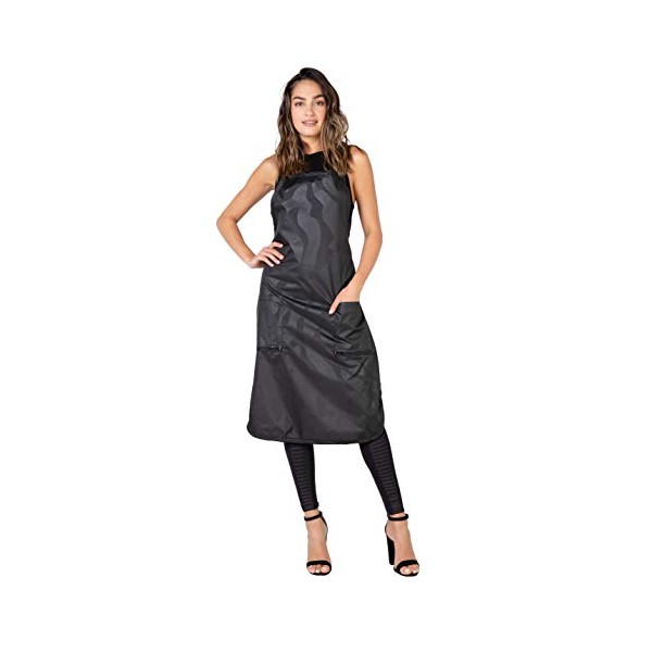 Betty Dain Amazin' Bleachproof Apron with Zippered Pockets, Bleach and Chemical Proof, Lightweight Embossed Nylon, Longer Length for Better Protection, Bottom Zippered Pockets, Black