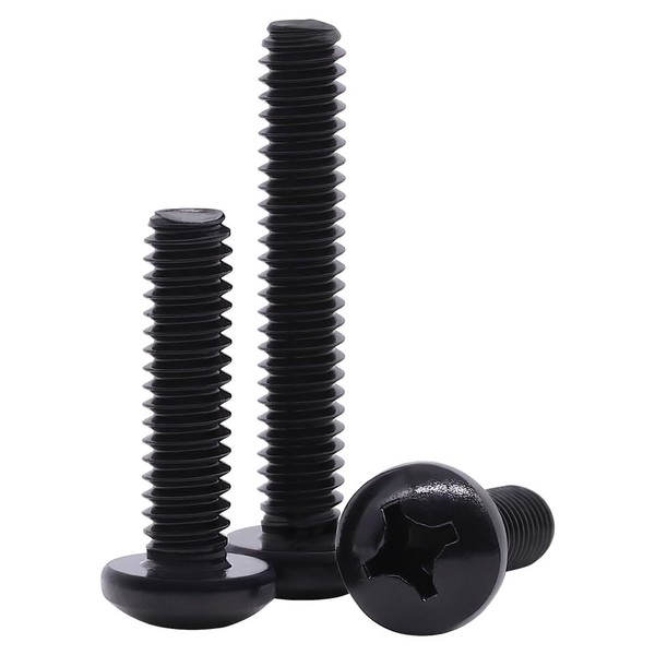1/4-20 x 2-1/2" Pan Head Machine Screws Black, Phillips Drive,