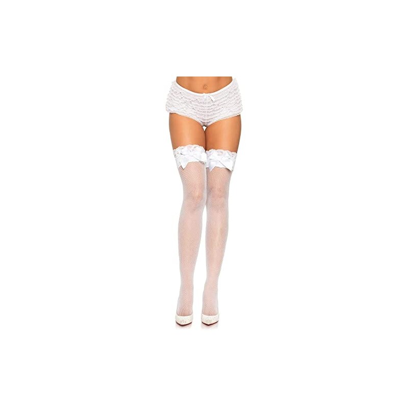 Leg Avenue Women's Lace Top Fishnet Thigh Highs with Bow,
