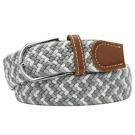 Huyfhksd Multicolored Elastic Woven Golf Belts Casual Braided Stretch Belt for Men and Women, L, GreyWhiteLightGrey