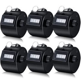 6 Pack Hand Tally Counter 4 Digit Mechanical Palm Click Counter Plastic Hand Held Counter Clicker with Metal Finger Ring for Counting Numbers School Golf Sports Events Office Stadium (Black)