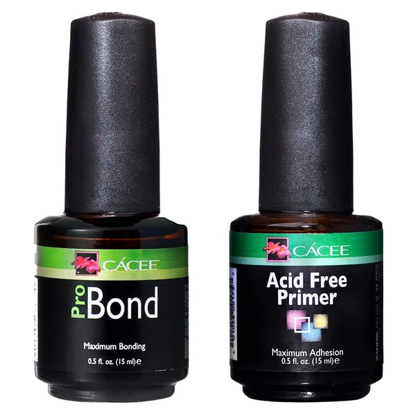 Acrylic Nail Acid Free Primer & Pro Bond Nail Prep 0.5 oz by Cacee, for Gel Polish, Low Odor, UV/LED, Acrylic Nails Compatible (Acid Free + Probond)