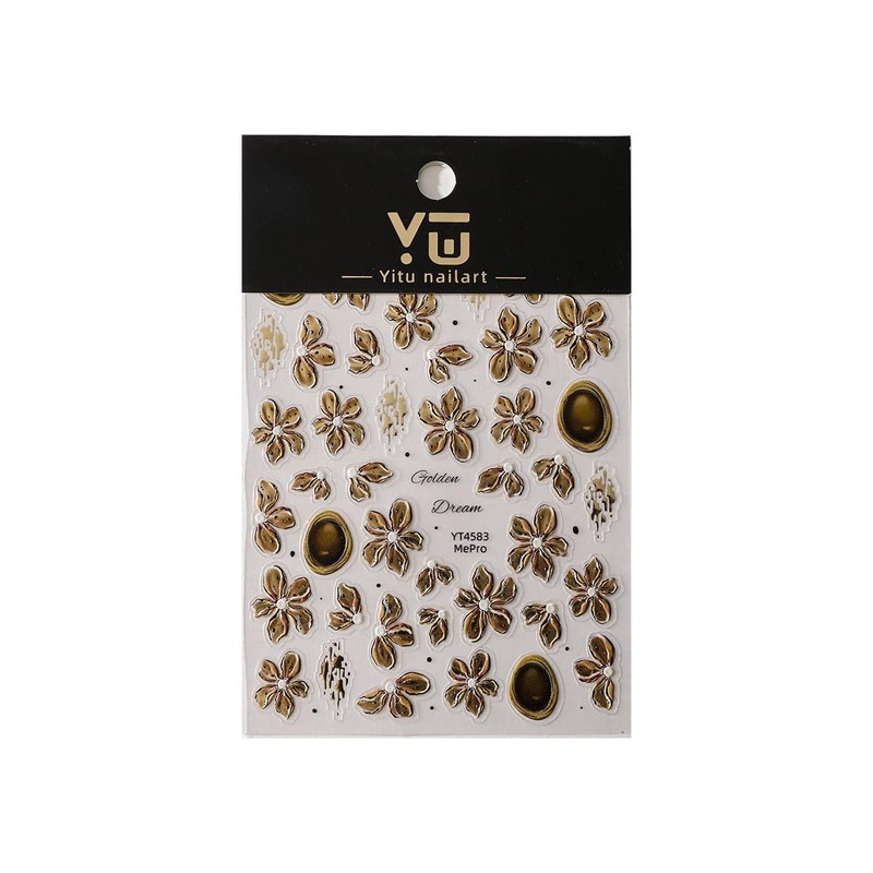 WENYUEN Gold Foil Relief Devil Flower Nail Stickers 3D 3D