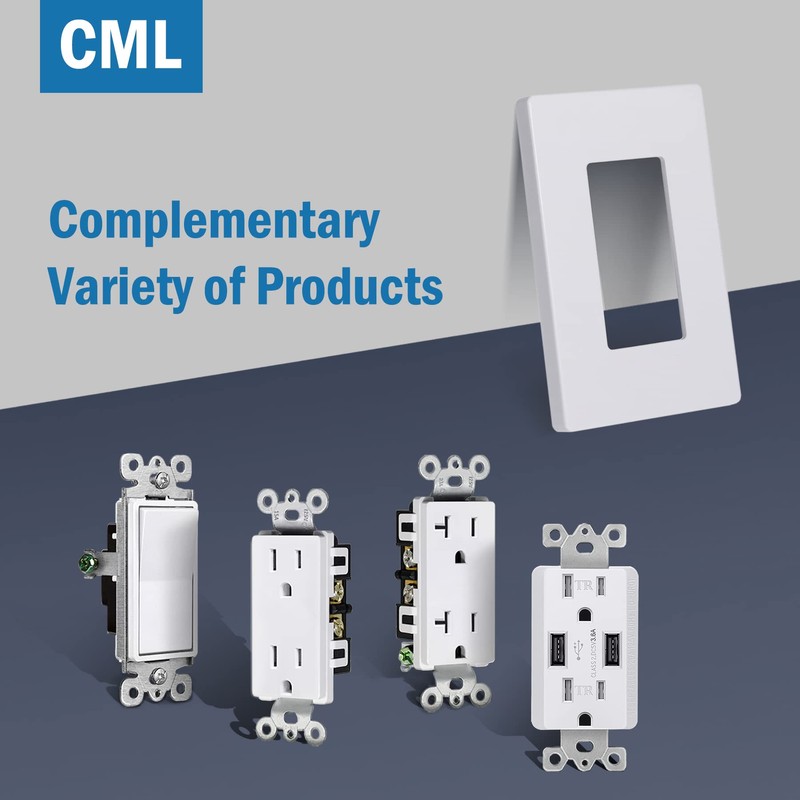 CML Matte White Decorator Screwless Wall Plate, 8 Pack 1-Gang