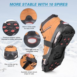 Ice Cleats for Shoes and Boots Upgraded Snow Traction Cleats for Walking on Snow and Ice Anti Slip 10 Studs Walk Traction Cleats Crampons Ice Snow Grippers for Women Men Kids