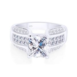 Jewel Zone US White Cubic Zirconia Engagement & Wedding Octagon Bridal Ring Set in 14K White Gold Over Sterling Silver