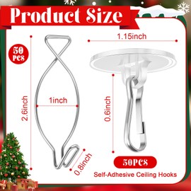 Moxweyeni 50 Pcs Self Adhesive Ceiling Hooks for Hanging with 50 Drop Ceiling Hook Clips Sticky Round Suction Cup Hanger for Festival Wedding Birthday Party Valentine Decorations