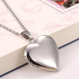 Belons Silberfarben Blau/Rosa Titanstahl Epoxy Foto Medaillon Amulett Öffenbar Herz Anhänger Halskette Kette mit Anhänger Herzkette (Rosa)