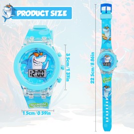 Vspek Cartoon Watch for Boys Children's Digital Watch Children's Watch Male with Date Stopwatch Lights for 3-10 Years Child Electronic Toddler Watch, Blue Shark, Modern, digital, youthful, playful
