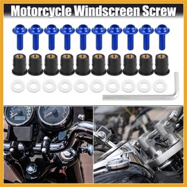 Partuto 10pcs M5 Motorcycle Windscreen Screw Fairing Windscreen Bolt Blue Replacement
