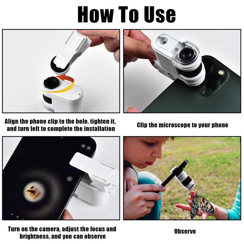 LALASTYLE 80x Portable Microscope Pocket Handheld Mini Microscope with LED