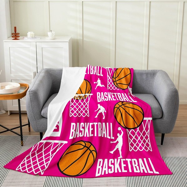 Feelyou Basketball Fleece Throw Blanket Throw 50"x60" Plum Red Flannel