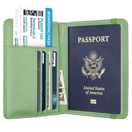 Passport Holder Cover Travel RFID Blocking Passport Cover Cute Flowers Passport Wallet with Elastic Band for Women, Green Plants