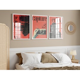 WBdesignz RedBlack Poster (30 x 40 cm) - Red Poster Vintage Modern Enjoy Capture Believe Love and Life Gift Idea Decoration