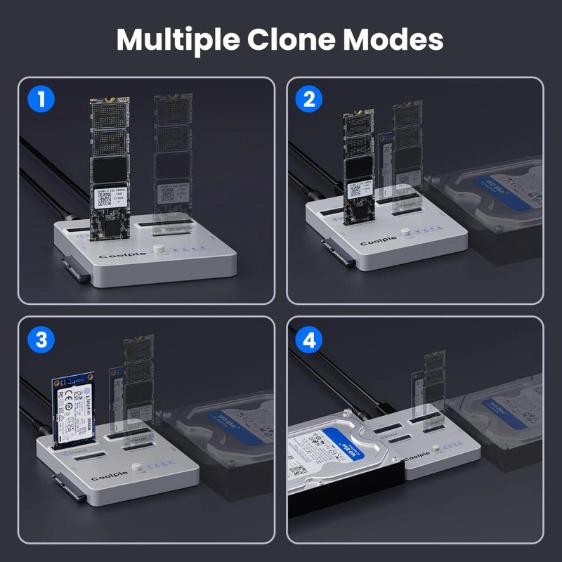Coolpie 3-in-1 SSD Cloner for NVME/SATA、mSATA、SATA 2.5''SSD/HDD 3.5'' HDD Duplicator