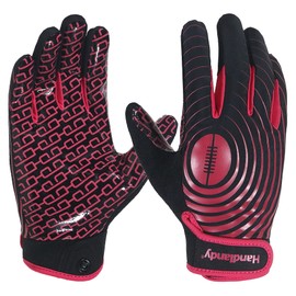 HLDD HANDLANDY Youth Football Gloves for Boys Girls, High Grip Football Gloves Kids, Sticky Receiver Gloves,Rugby Gloves Kids (Black&Hot Pink, XS)