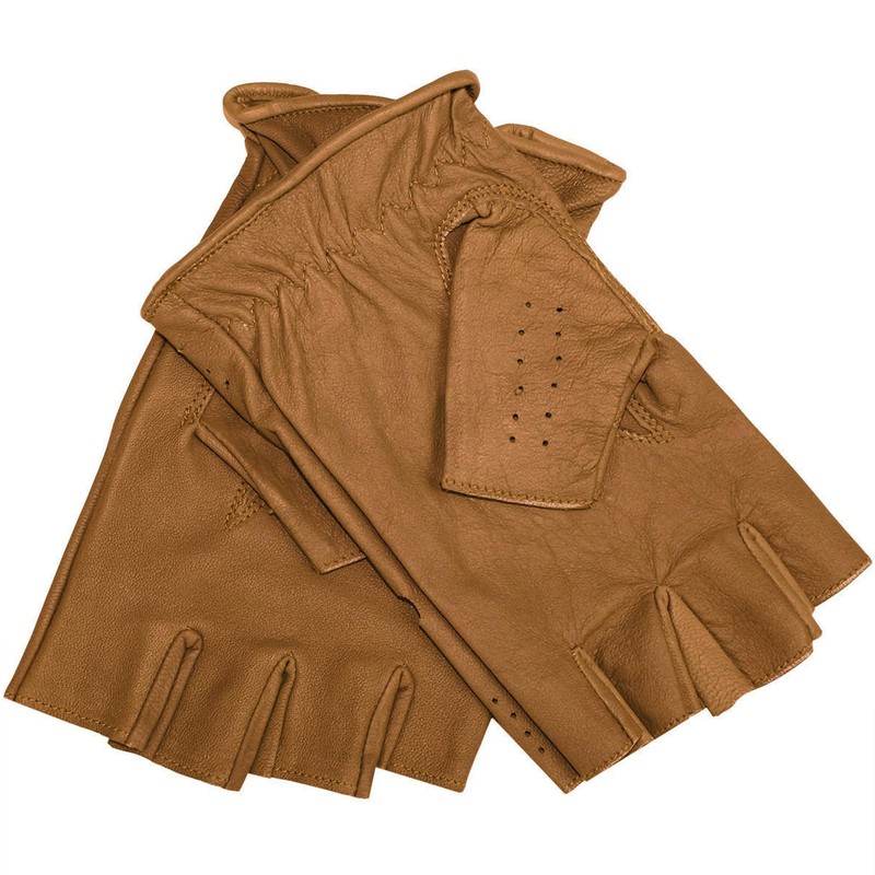 German Wear Driving Half Finger Fingerless Driving Leather Gloves (Caramel,
