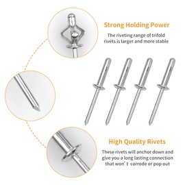 ALLCLEAN 3/16" x 3/4" Tri-Fold Rivets Assortment - 60Pcs,Silver Tri-fold Exploding Pop Rivets Solid Aluminum Tri Grip Rivets Bulb Style Rivets for Kayak Marine Boat