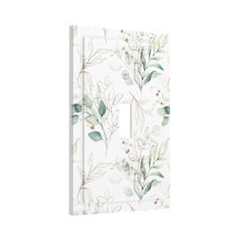 Sage Green Watercolor Eucalyptus Floral Plants Decorative Outlet Light Switch Cover Single Toggle 1 Gang Device Wall Plate Electrical Faceplate for Bathroom Home Decor Accessories 5" x 3"