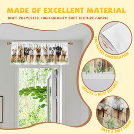 Wssklovj Dog Valance Curtain for Windows 2 Pack Cute Puppy Country Wooden Fence Flower Rod Pocket Window Treatments Short Curtains for Kitchen Windows Bathroom Bedroom 54x18 Inch