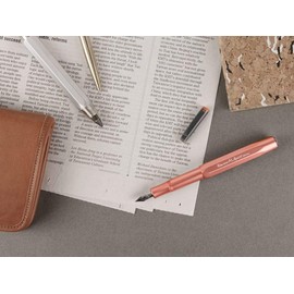 Kaweco AL Sport Fountain Pen (Fine Nib) + Pack of 6 Black Ink Cartridges Gift Set (Rose Gold)