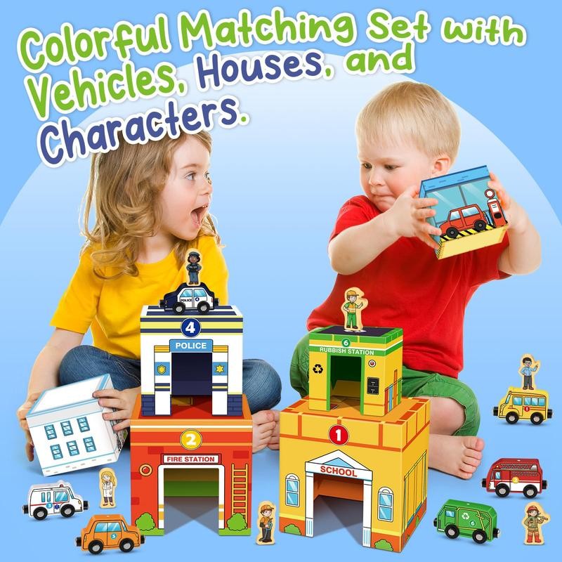Aizweb Magnetic Wooden Vehicle Stacking Set - Sorting & Building