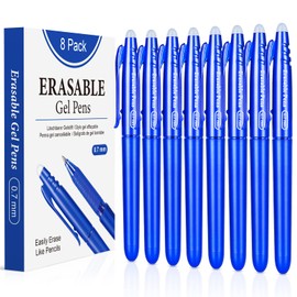KERIFI Erasable Ballpoint Pen, Rollerball Pen, 8 Blue, 0.7 mm Rollerball Pen, Erasable Gel Pen, Eraser Pen for School Supplies, Office Supplies,