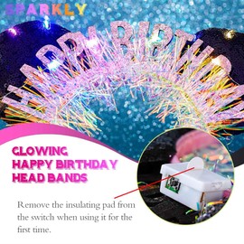 Uranian Light Up Birthday Headbands LED Mouse Ears Hairbands Glow Pink Happy Birthday Hair Accessories for Women