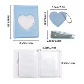 Jiayaus Mini Photo Album Can Store 32 Sheets, Blue Heart Kpop Photocard Binder with Heart Pendant, Photo Album Suitable for Storing Idols, Cards, Stickers