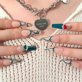 Brishow False Nails Short False Nails Pearl Rhinestone Press on Nails Ballerina Acrylic Sticks on Nails 24 Pieces for Women and Girls (b)