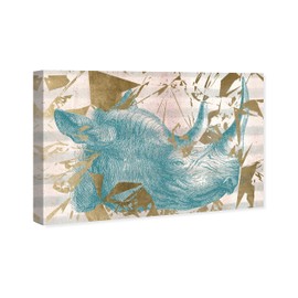 The Oliver Gal Artist Co. Animals Wall Art Canvas Prints 'Blue Rhino' Home Décor, 15" x 10", Gold, Green