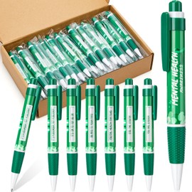 Lincia 50 Pcs Mental Health Awareness Items Green Ribbon Message Pens World Mental Health Day Retractable Ballpoint Pen for School Nonprofit Organization Charity Classroom Supply 1.0 mm Black Ink